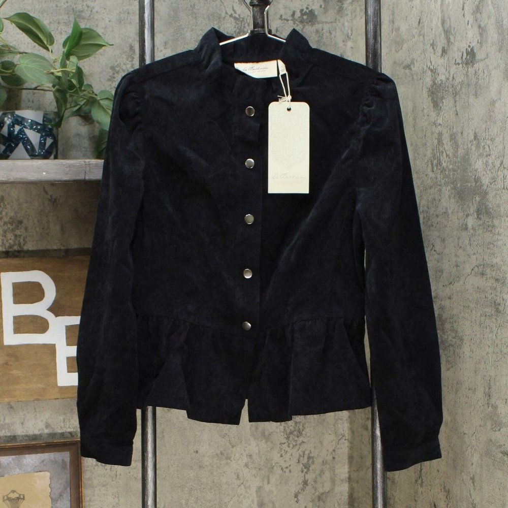 NWT Ruffle Trim Peplum Corduroy Jacket Small Black - Picture 3 of 6